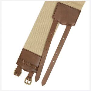 Lands End Tan Wide Stretch Belt Brown Leather Size M Equestrian Safari Preppy